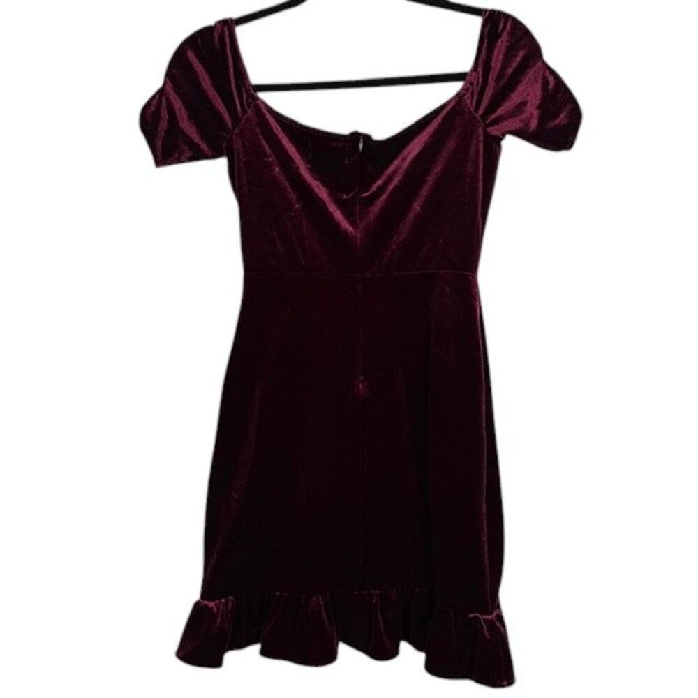 Privacy Please Riley Burgundy Maroon Velvet Ruffle Hem Mini Dress Size Small - Picture 7 of 14